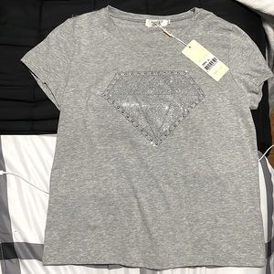 XL grey diamond shape rhinestone t shirt
